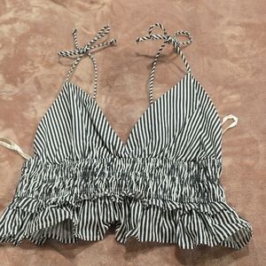 White and Black Smocked Ruffled Camisole